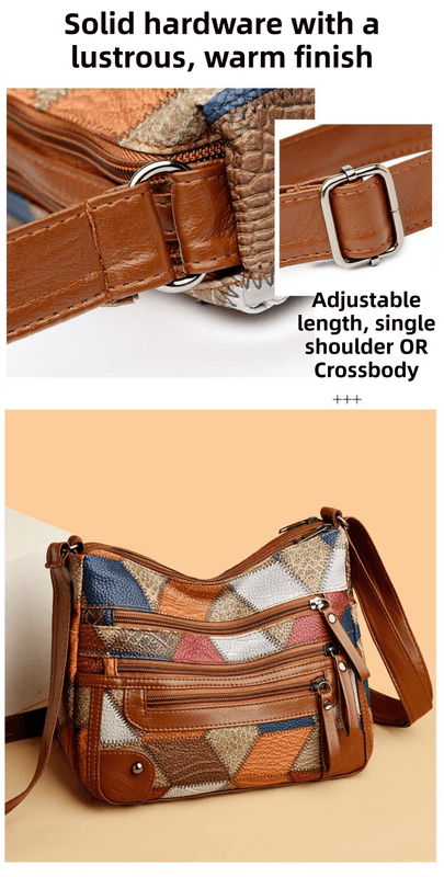 Shoulder Bag Lightweight PU Leather Pleated Multi-Zipper Large Capacity Contrast Color Patchwork for Women
