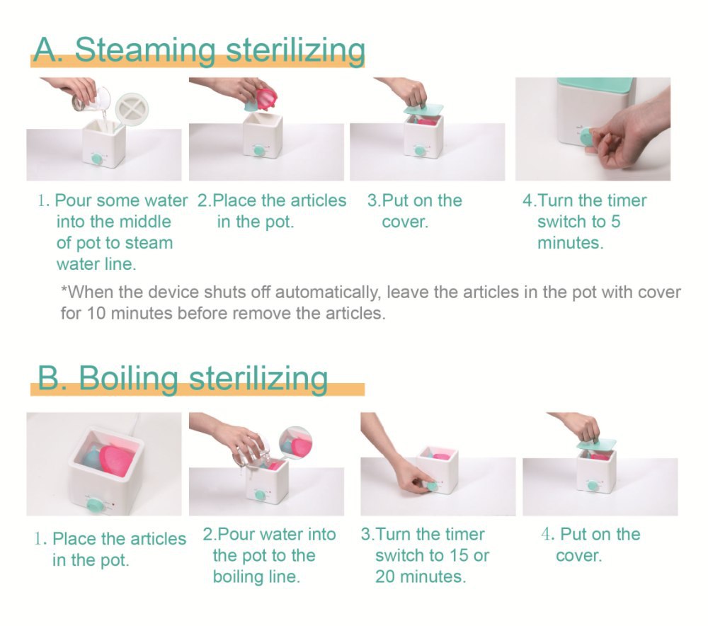 Green Portable 2-in-1 High-Temperature Steam & Boiling Sterilizer for Silicone Period Cups - Automatic One-Button Sanitizer Hygiene Device