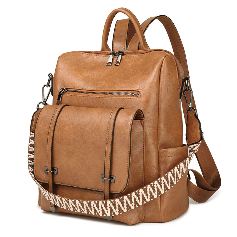 Brown Retro Soft PU Leather Backpack for Women - Water-Resistant Large Capacity Travel Rucksack with Dual Detachable Straps