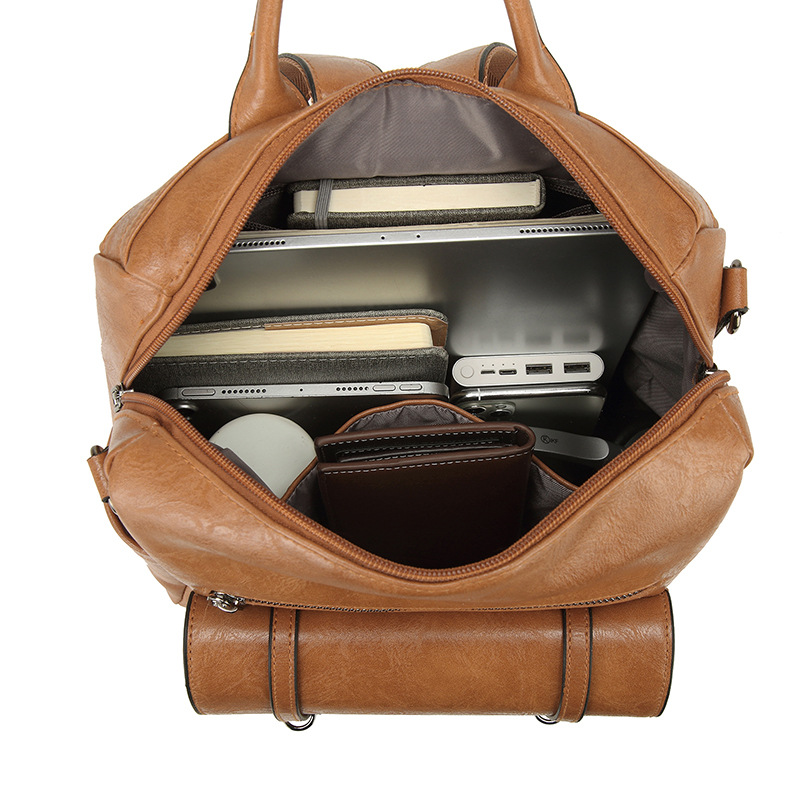 Brown Retro Soft PU Leather Backpack for Women - Water-Resistant Large Capacity Travel Rucksack with Dual Detachable Straps