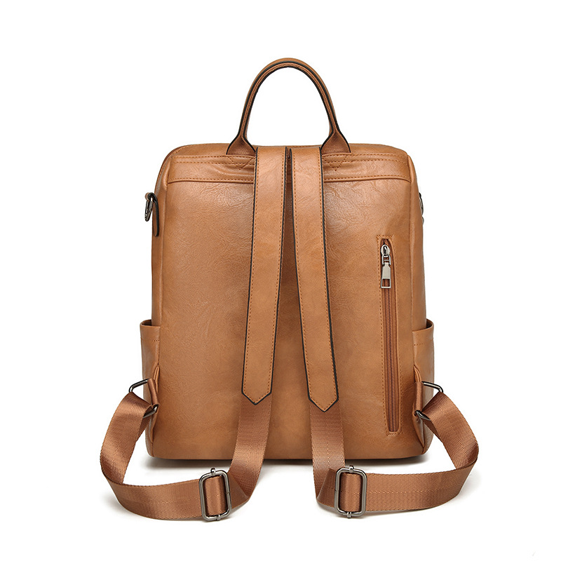 Brown Retro Soft PU Leather Backpack for Women - Water-Resistant Large Capacity Travel Rucksack with Dual Detachable Straps