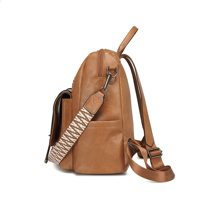 Brown Retro Soft PU Leather Backpack for Women - Water-Resistant Large Capacity Travel Rucksack with Dual Detachable Straps