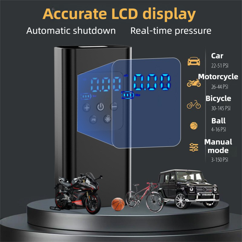 Portable 12V Lighter Electric Tire Inflator with 4 Inflation Modes & 5 Inflatable Parts - Real-Time LCD Precision Gauge, Auto-Stop & Emergency LED Light