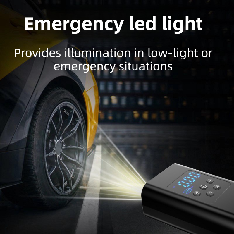 Portable 12V Lighter Electric Tire Inflator with 4 Inflation Modes & 5 Inflatable Parts - Real-Time LCD Precision Gauge, Auto-Stop & Emergency LED Light