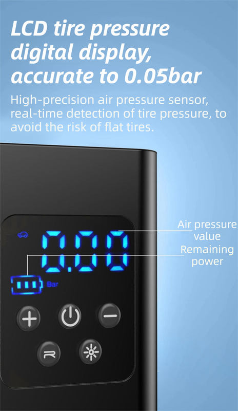Portable 12V Lighter Electric Tire Inflator with 4 Inflation Modes & 5 Inflatable Parts - Real-Time LCD Precision Gauge, Auto-Stop & Emergency LED Light