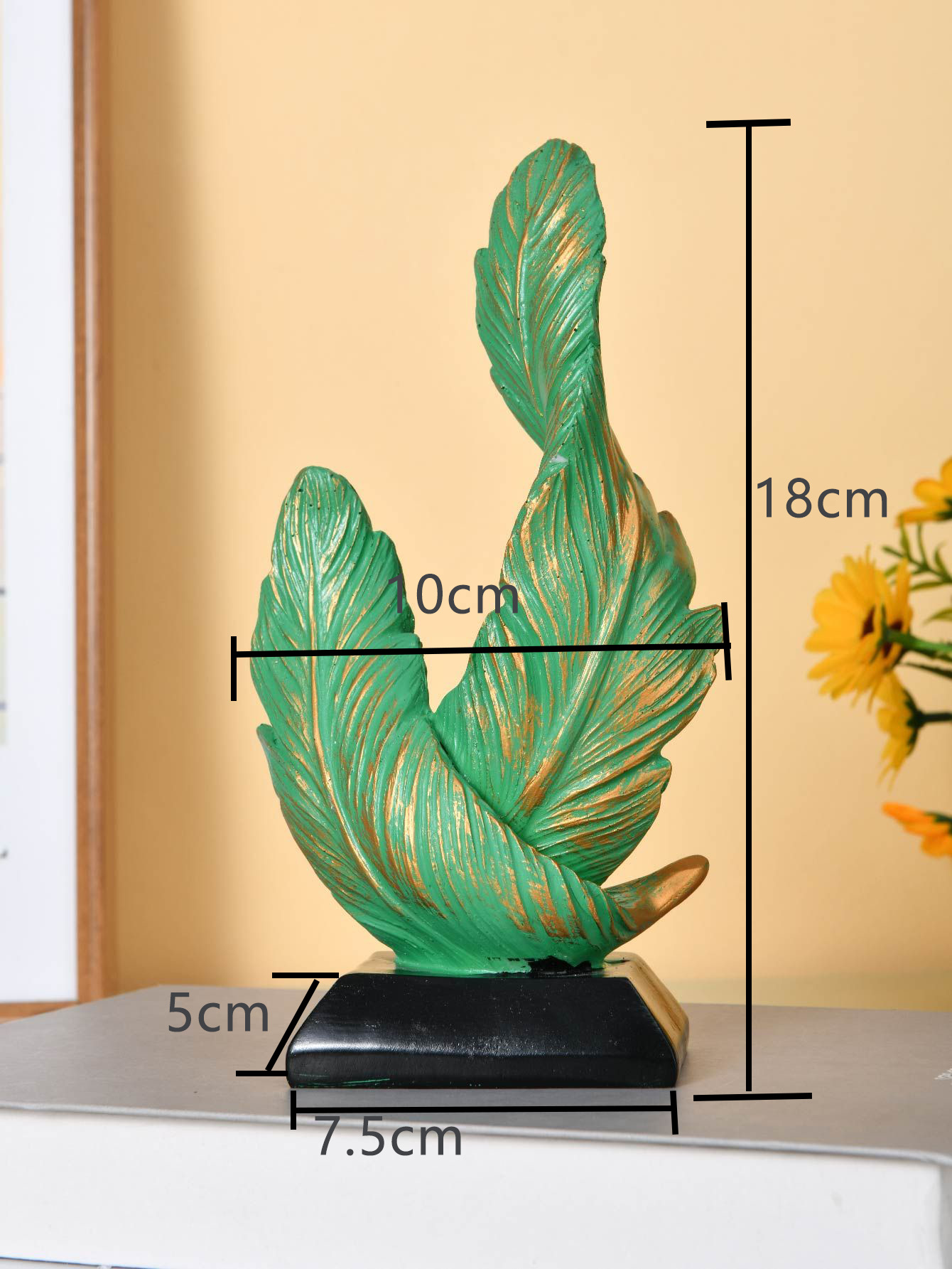 Green Luxury Artistic Resin Dual Feather Sculpture - Elegant Minimalist Home Decor for Entryway Living Room & Gallery Styling