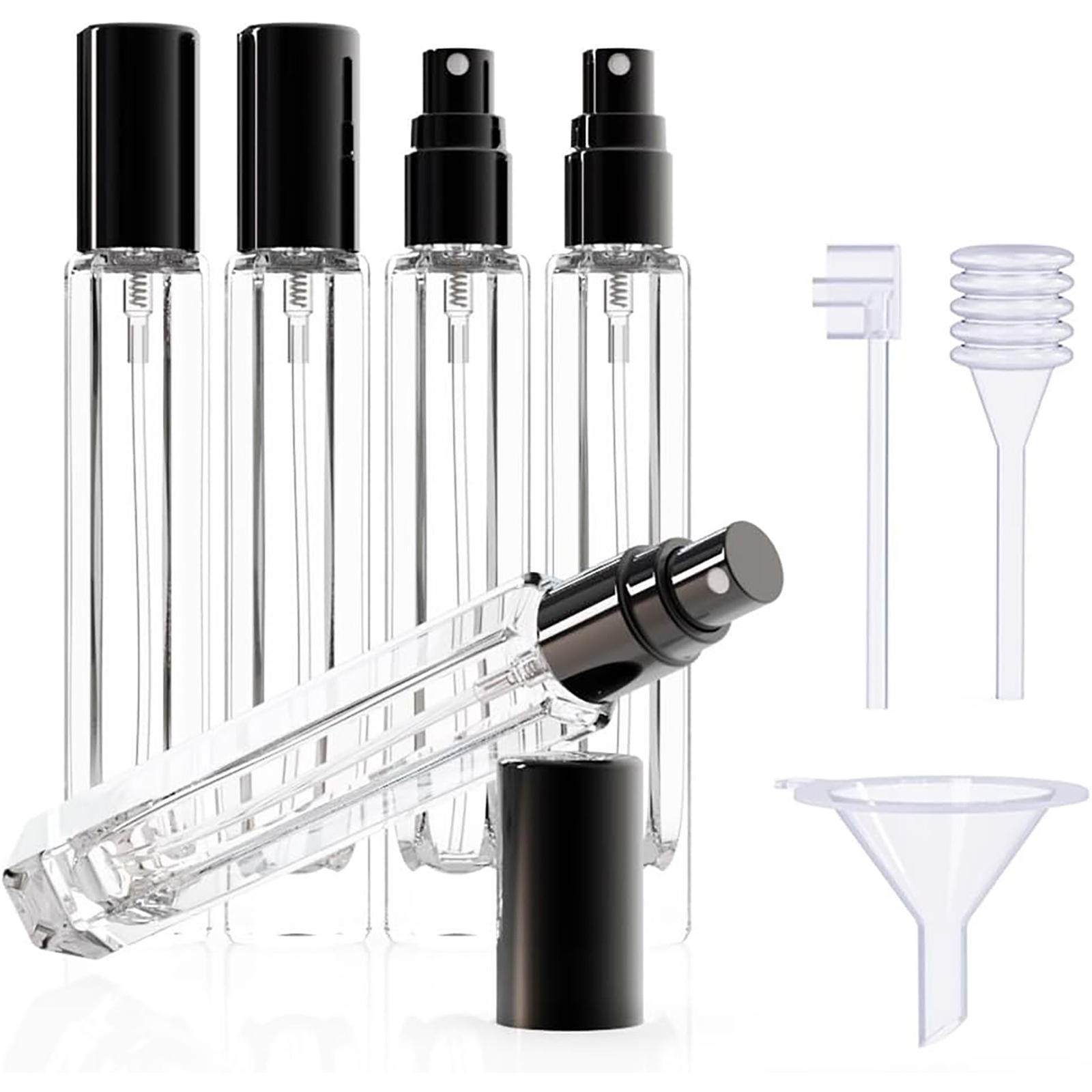 15-Piece/3-Set Black Premium Glass Travel Perfume Atomizer Set - 10ml Portable Refillable Sprayers with Transfer Tools