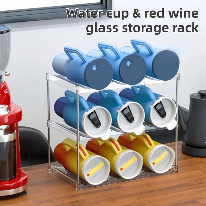 3-Tier Stackable Transparent Cup & Wine Organizer - Detachable Tumbler & Bottle Desktop Rack