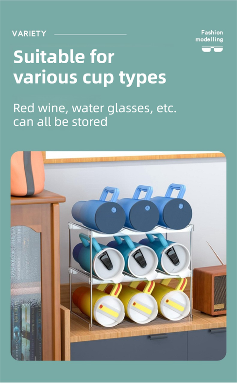 3-Tier Stackable Transparent Cup & Wine Organizer - Detachable Tumbler & Bottle Desktop Rack