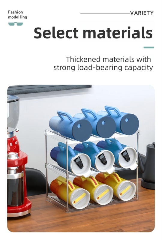4-Tier Stackable Black Cup & Wine Organizer - Detachable Tumbler & Bottle Desktop Rack