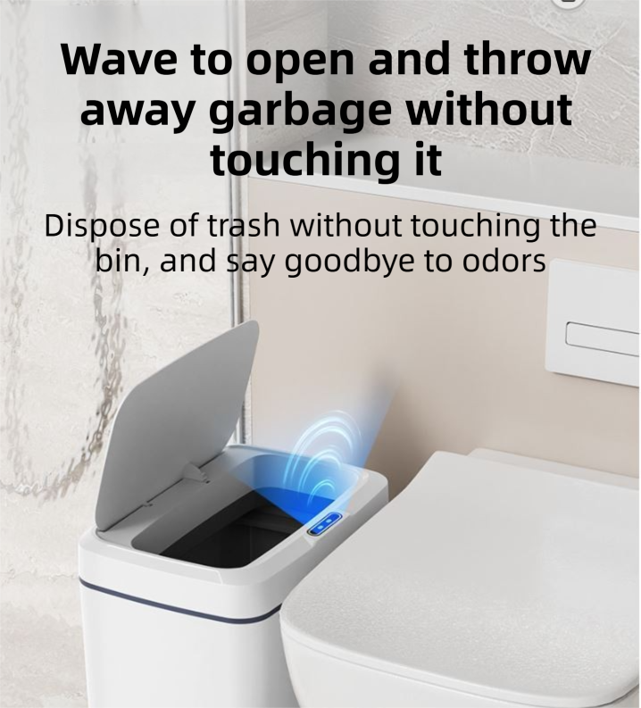 White Intelligent Dual-Sensor Trash Can (Hand-Wave & Knee-Bend) - Slim-Fit Touchless Rechargeable Bin for Bathroom & Kitchen