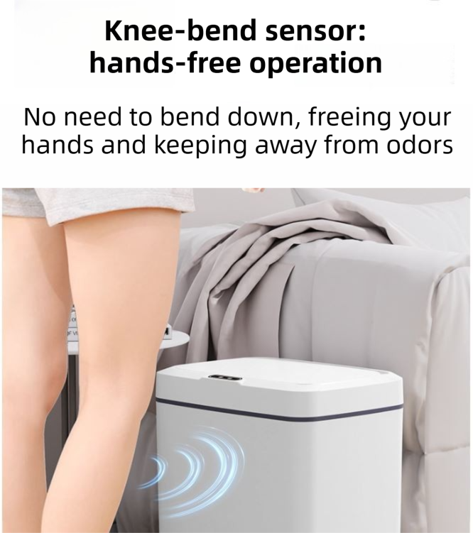 White Intelligent Dual-Sensor Trash Can (Hand-Wave & Knee-Bend) - Slim-Fit Touchless Rechargeable Bin for Bathroom & Kitchen