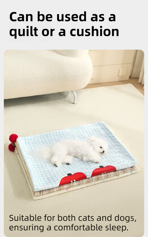 Plaid Puppy Premium Soft Fleece Dog Bed Quilt & Pillow Set (M Size 70 x 50 CM) - All-Season Reversible Warm Cat Nap Pad