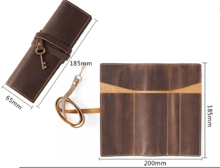 Genuine Crazy Horse Leather Pencil Roll Case Vintage Pen Wrap 4 Slots Brown