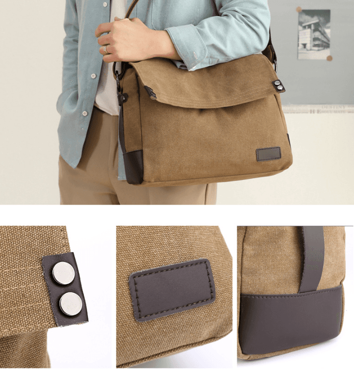 Canvas Messenger Bag Large Capacity Lightweight Multi-Pocket Grey