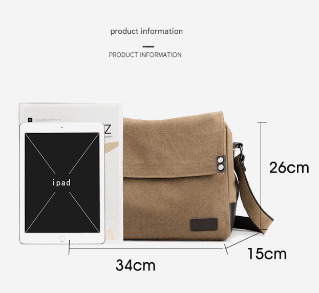 Canvas Messenger Bag Large Capacity Lightweight Multi-Pocket Grey