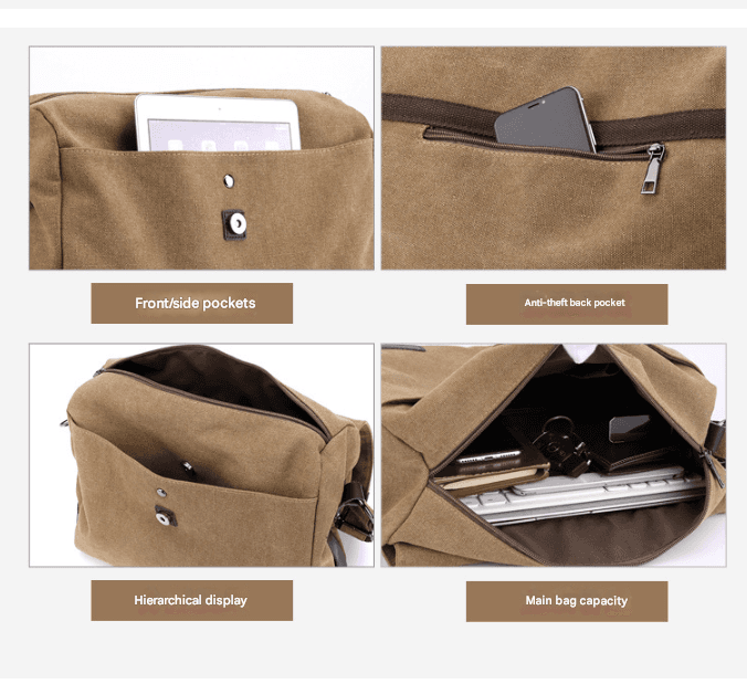 Canvas Messenger Bag Large Capacity Lightweight Multi-Pocket Grey