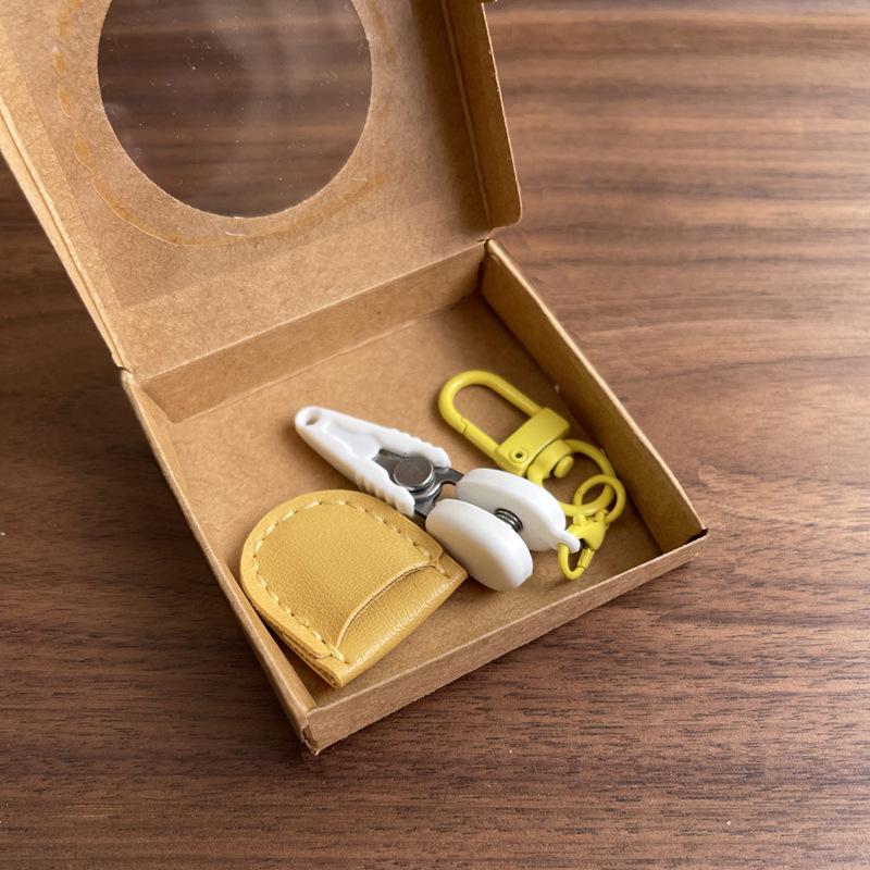 Yellow Ultra-Portable Mini Precision Scissors Set - Compact 7cm Craft Snips with Safety Cap, Leather Sheath, and Keychain Hook for Travel and DIY