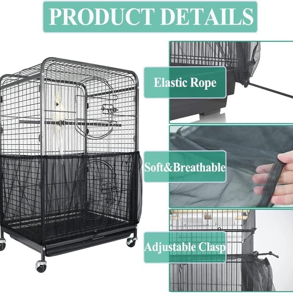 Large Bird Cage Seed Catcher Net Cover Adjustable Mesh Guard Splash-Proof Dust Cover for Indoor Outdoor Cages White Height 30 Circumference 220