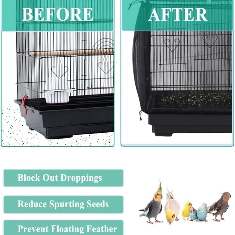 Large Bird Cage Seed Catcher Net Cover Adjustable Mesh Guard Splash-Proof Dust Cover for Indoor Outdoor Cages White Height 30 Circumference 220