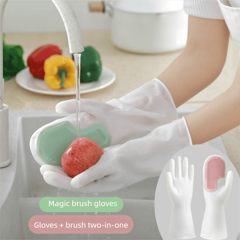 Cleaning Gloves Integrated Brush Glove Multifunctional Pink 3 Pairs