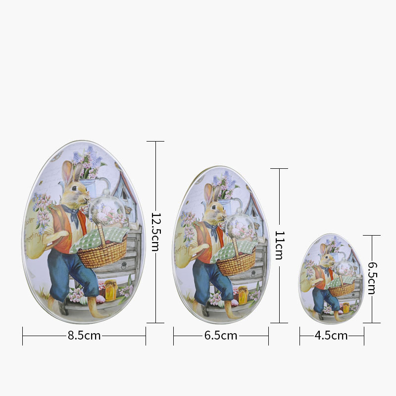 Easter Decorative Tin Egg Set of 3 Sizes with Vintage Rabbit Artwork for Home Display and Gift Giving(Style B)