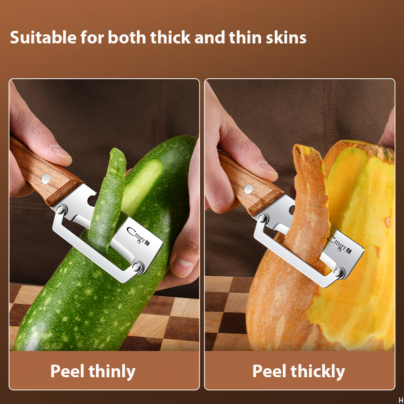 2-PCS Multi-Function Stainless Steel Peeler with Wooden Handle for Fruits, Vegetables, Sugarcane and Bottle Opening
