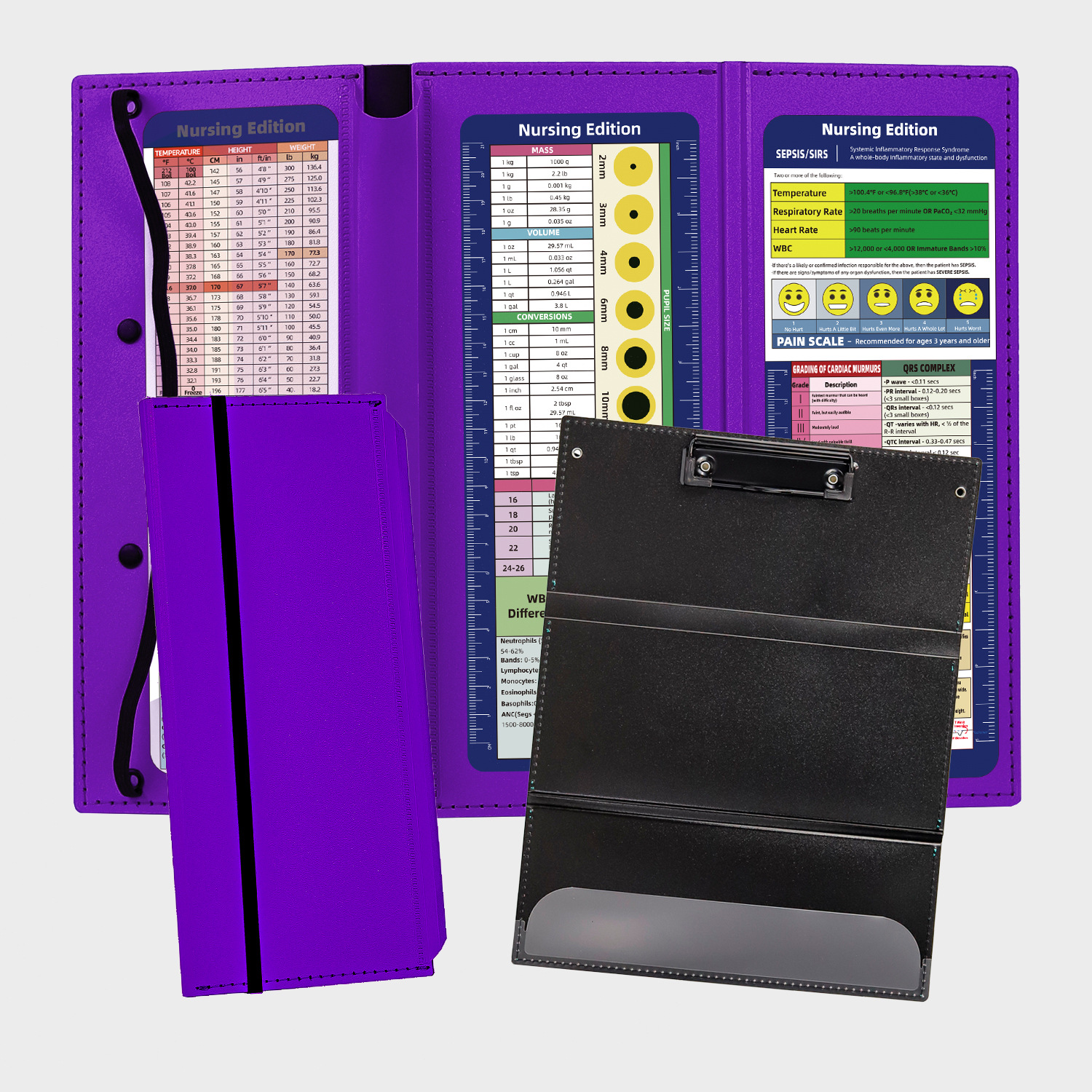 Purple Three-Fold Clipboard with Document Holder – PP Material, Compact Design for Medical & Office Use