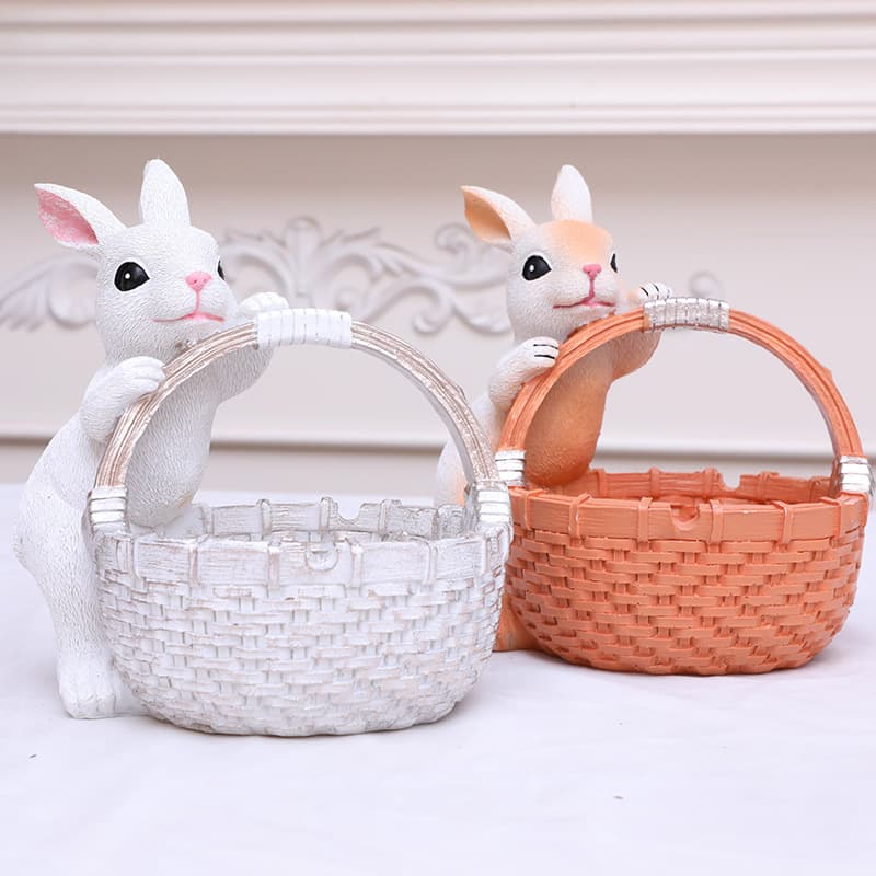Easter Decorations Resin Rabbit Basket Decor Cute Design 16cm White