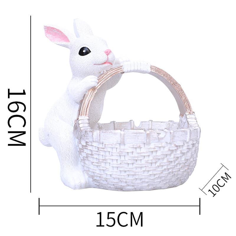 Easter Decorations Resin Rabbit Basket Decor Cute Design 16cm White