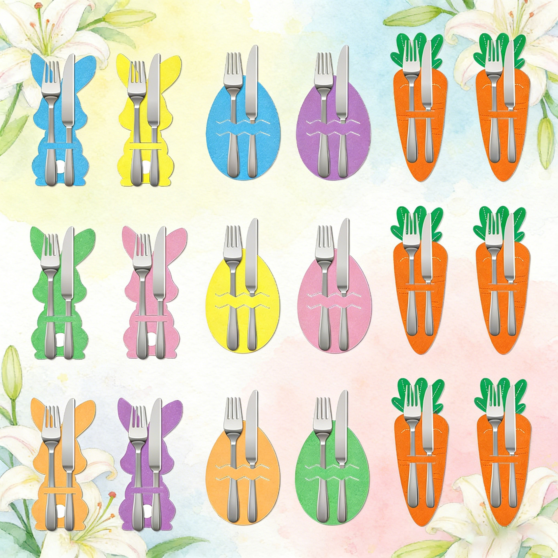 Easter egg 18-Piece Easter Cutlery Holders Set – 3 Identical Sets of 6, Festive Tableware Decor for Holiday Dining and Party Use