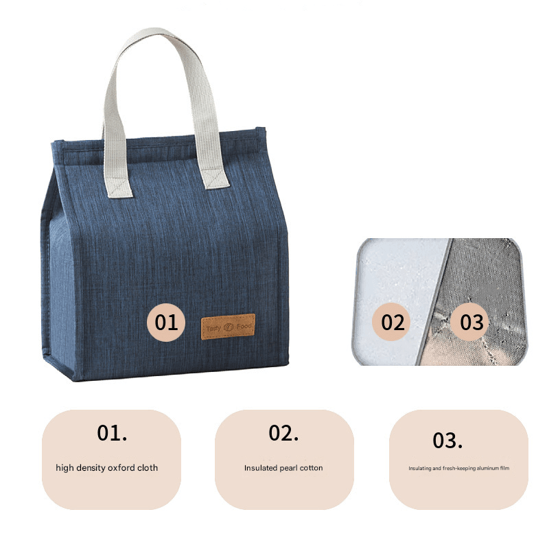 Insulated Lunch Bags Set 2 Piece Grey Vertical Design Compact Meal Tote with Large Capacity Durable Handle