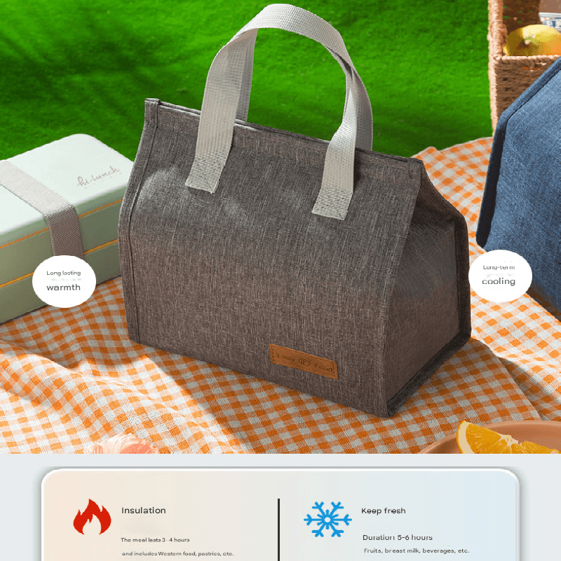 Insulated Lunch Bags Set 2 Piece Grey Vertical Design Compact Meal Tote with Large Capacity Durable Handle
