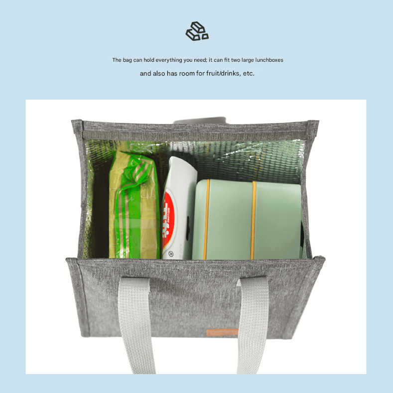 Insulated Lunch Bags Set 2 Piece Grey Vertical Design Compact Meal Tote with Large Capacity Durable Handle