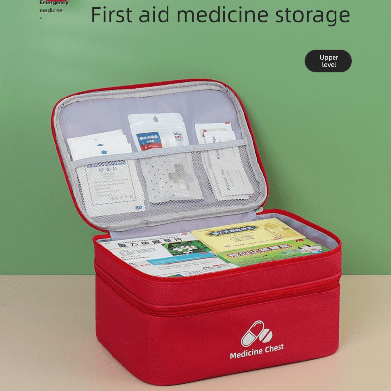 Compact Double-Layer Medicine Storage Case Portable Organizer for Home Travel Emergency Dark Blue