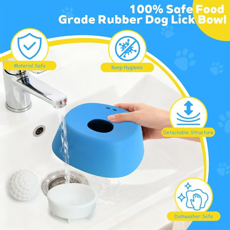 Yellow bowl, white ball Slow Feeding Dog Bowl with Built-In Rolling Ball – Anti-Spill Pet Lick Dish for Healthy Eating Habits