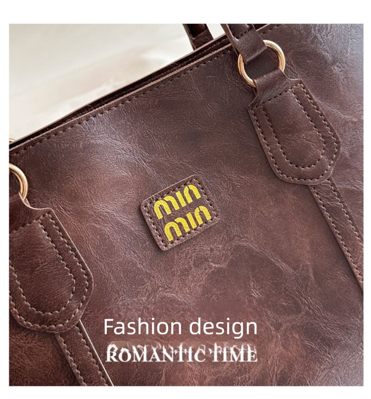 Black Large Capacity Tote Bag – Vintage-Style Shoulder Handbag for Daily Use & Office Commute