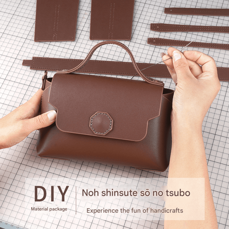 Leathercraft Kit DIY Geometric Shoulder Bag Pre-Punched Cowhide Red