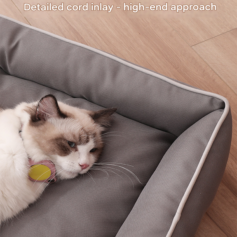 Light grey Rectangular Pet Bed with Removable Cooling Mat – Durable 600D Oxford Fabric Dog & Cat Bed, High-Rebound PP Cotton Filling, Non-Slip Base, for Medium to Large Breeds, Includes Free Cooling Pad(Size:S)