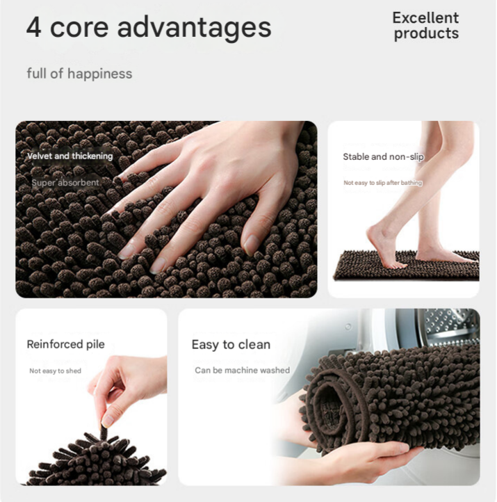 Light grey 50×80 cm Extra-Thick Chenille Floor Mat for Bathrooms and Pet Use – High-Density Absorbent, Non-Slip, Machine-Washable Rug for Dogs and Humans