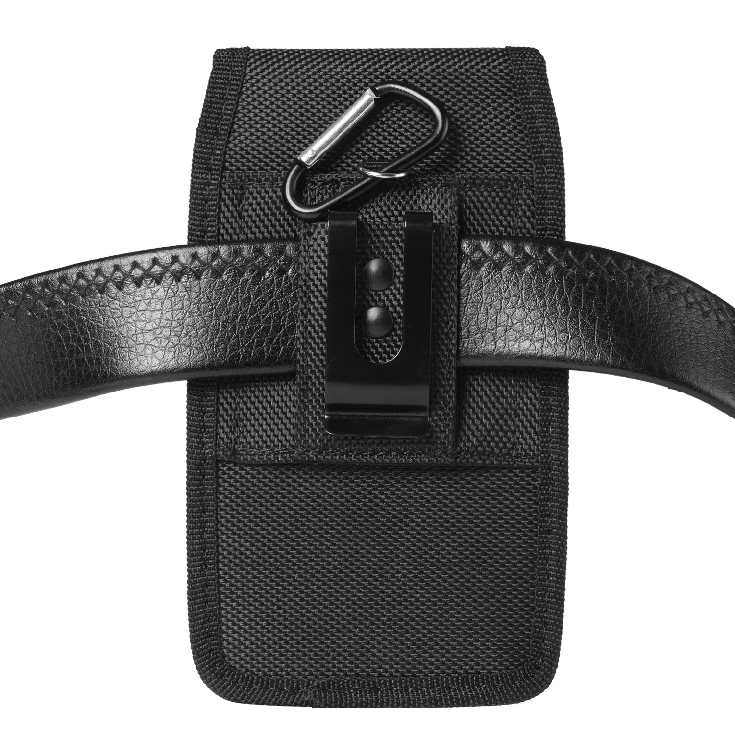 2-Pack Black Universal Heavy-Duty Nylon Belt Holster Pouch with Card Slot – Durable Oxford Cloth Waist Pack for iPhone 16 Pro Max & Android Phones – Vertical & Horizontal Carry Options (M)