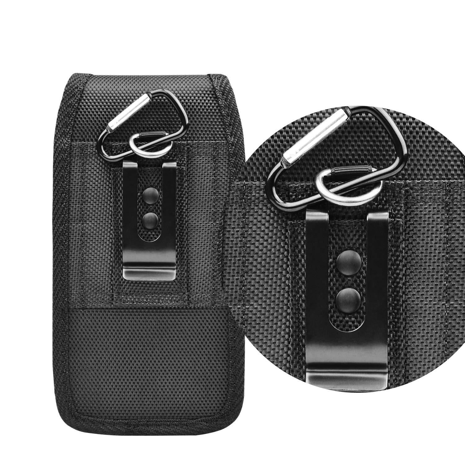 2-Pack Black Universal Heavy-Duty Nylon Belt Holster Pouch with Card Slot – Durable Oxford Cloth Waist Pack for iPhone 16 Pro Max & Android Phones – Vertical & Horizontal Carry Options (M)