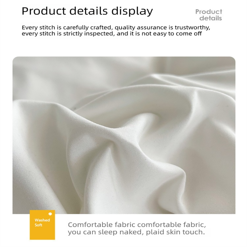Dark gray and light gray Washed Cotton Bedding Set - Solid Color Fitted Sheet Style, 4-Piece Set for 1.8m Bed, Includes 10 Random Color Quilt Fasteners