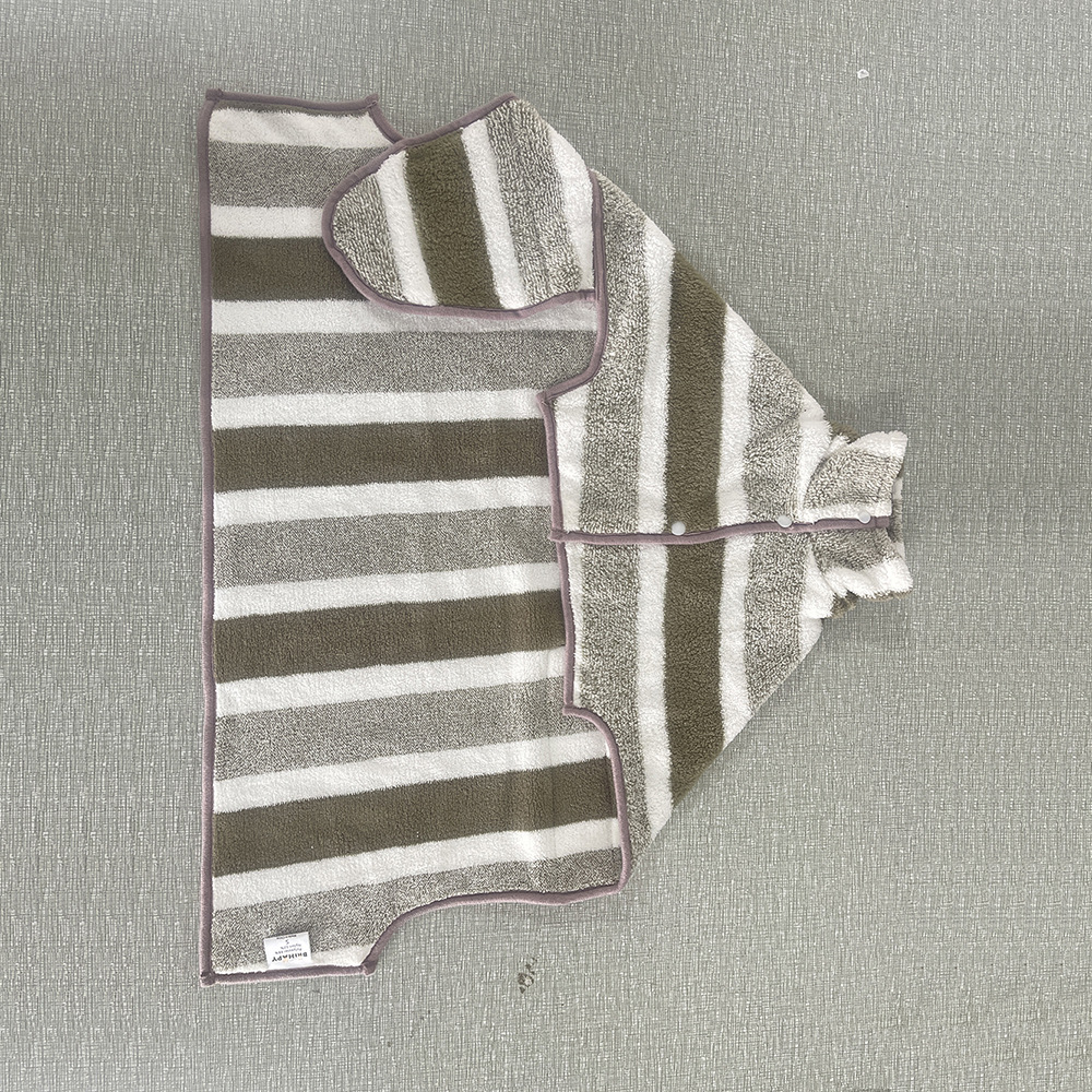 Brown Stripes Super Absorbent Pet Bathrobe with Waist Belt & Neck Snap - Full Coverage Quick-Drying Towel for Dogs & Cats (L Size)