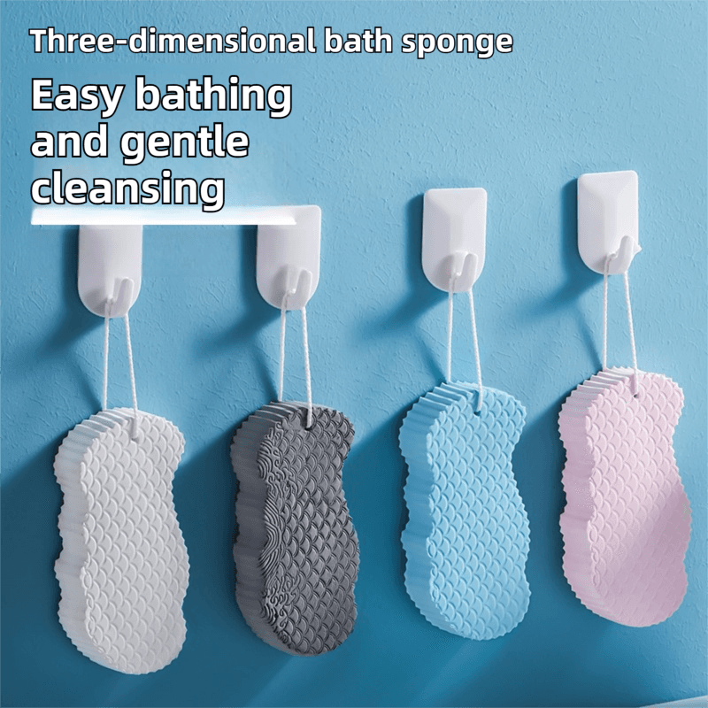 3PCS Exfoliating Sponge High Elasticity 3D Fish Scale Design Blue