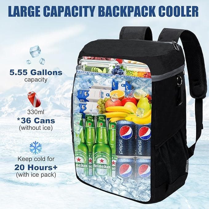 Insulated Picnic Backpack Large 5.55 Gallons Leak-Proof Interior Blue Waterproof Thermal Bag for Camping Hiking Outdoor Travel