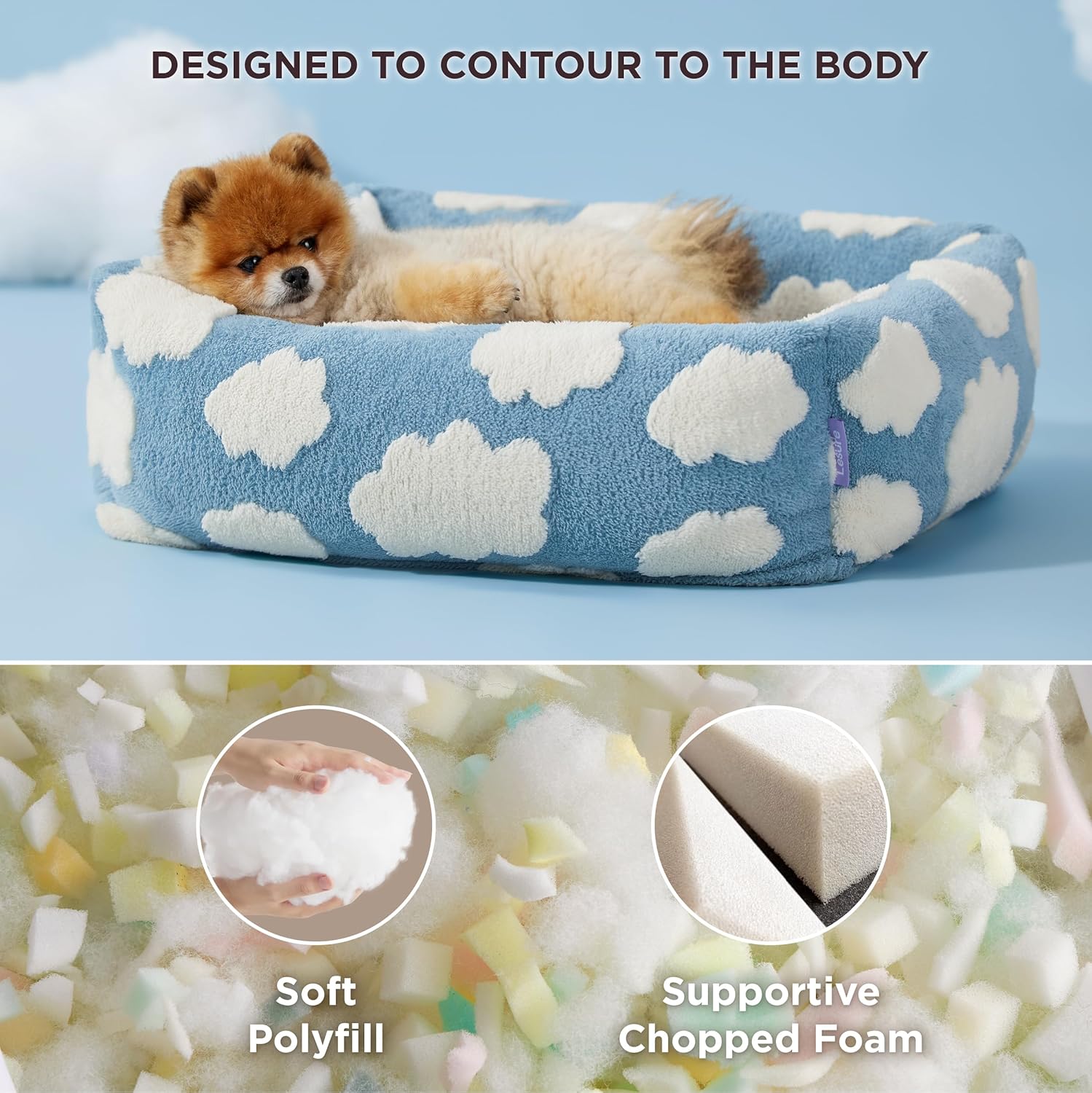 50x48x15 CM Cute Square Plush Pet Bed with Removable Cover & 5 Bolsters Support - Green Daisies Machine Washable Calming Dog & Cat Sofa