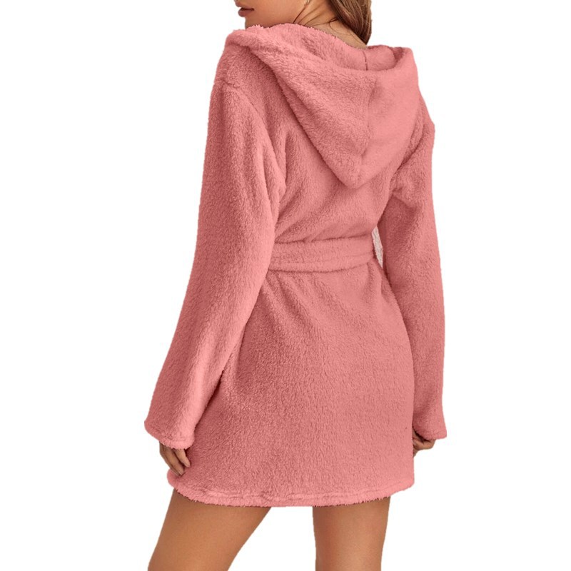 Pink 5XL Size Women's Ultra-Thick Plush Robe with Large Hood & Pockets - Warm Winter Double-Layer Sherpa Fleece Lounge, Bathrobe & Nightwear