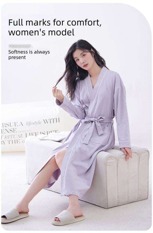 Pink M size Women's Cotton Robe — Autumn/Winter Bathrobe & Morning Gown | Long Sleeve, Mid-Length, Plus Size | Loose, Comfortable, and Machine Washable | Suitable for All Seasons