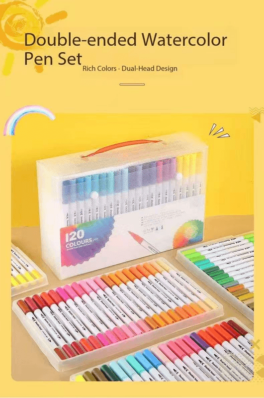 White 60 COLOURS Dual-Tip Watercolor Marker Set - Colors Washable Art Pens with Brush & Fine Tips for Students & Artists